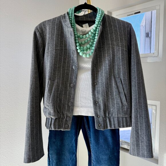 Joie Gray Pinstripe Cropped Jacket | Workwear to Weekend Chic - Picture 2 of 13